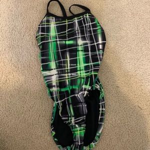 Green and black speedo one piece suit